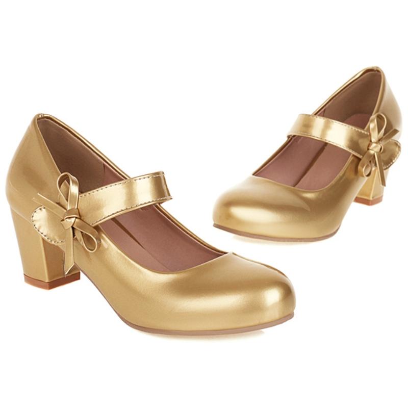 Dámské boty Mary Janes s blokovým podpatkem 2025 Jaro Luxusní Bílá Zlatá Růžová Stříbrná Černá Boty na svatbu s podpatkem Dámské Velká velikost 45