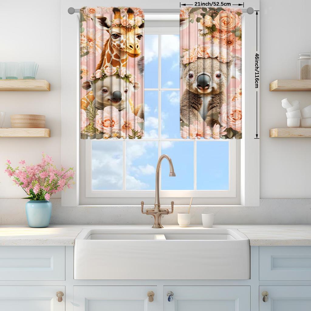 2 Panels Warm and Lovely Koala Giraffe Pattern Curtains   Shade and Privacy Protection   Suitable for Decorating Various Rooms