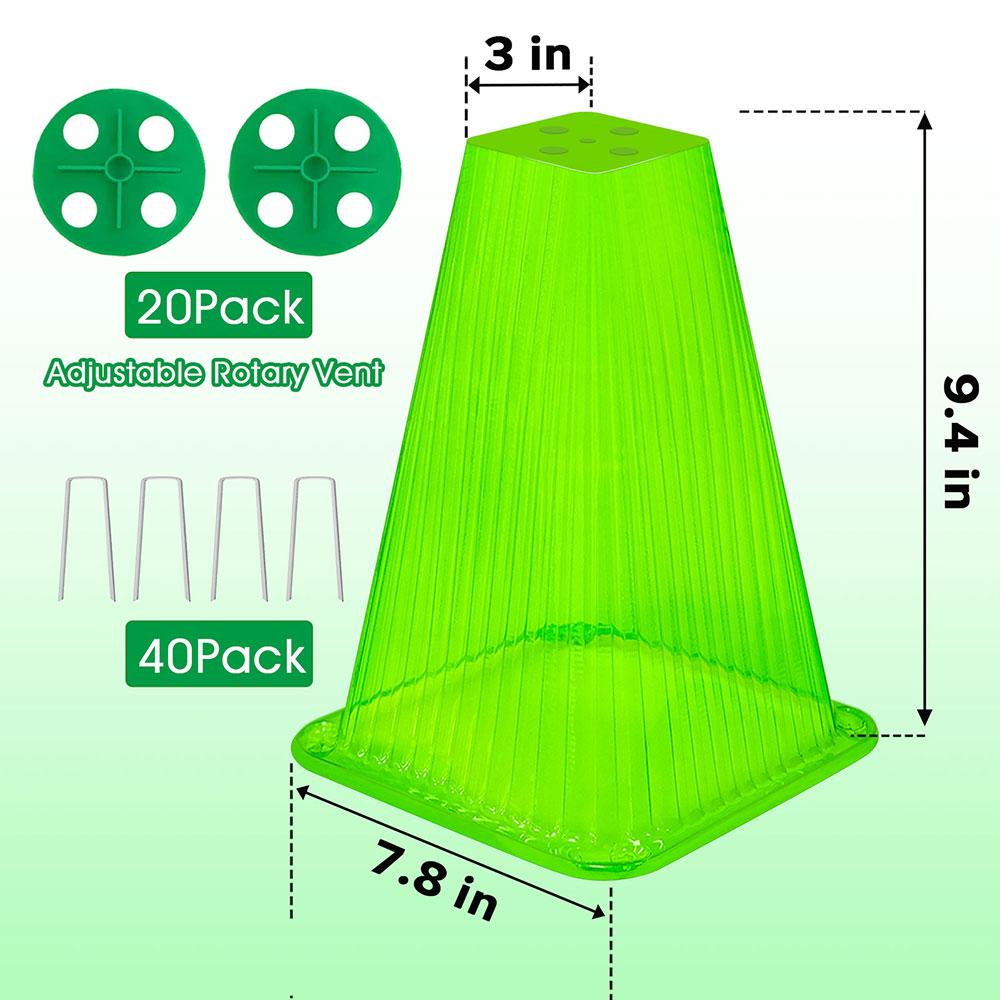 

20-Pack Heavy-Duty Reusable Garden Cloches with Adjustable Vent Covers - Frost Protection & Animal Pest Deterrent for Plants