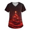 Women's V-neck Christmas Print Short-sleeved Pocket Side Slit Uniform Top