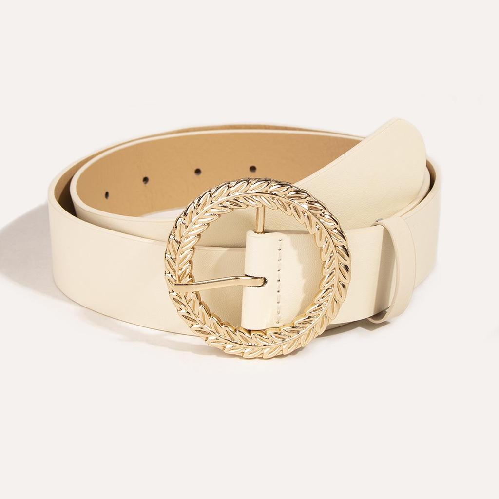 Versatile Women's Cross-Border Waist Belt with Leaf and Oval Pin Buckle Design