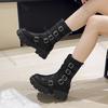 Mode Neuer Stil Dicke Sohle Höhenvergrößernde Motorradstiefel für Damen Damen Herbst Punk Gürtelschnalle Übergröße Plateau Ritter Bota