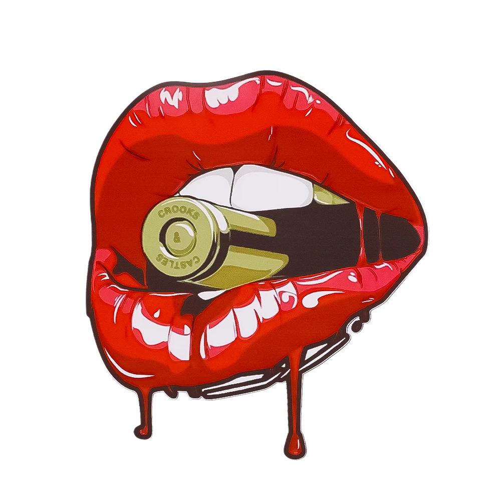 

Наклейки с красными губами для автомобиля, персонализированные наклейки для кузова мотоцикла, модификация, водонепроницаемые наклейки на бампер автомобиля из ПЭТ