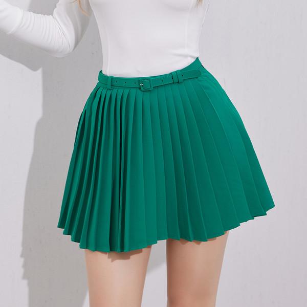 J Jane Asymmetrical Belted Pleated Skirt (Green)