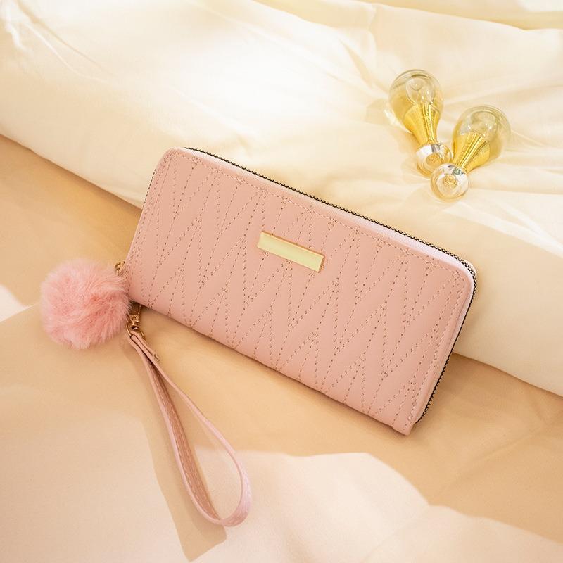 Women's long wallet, new rhombus embroidered iron sheet fluffy decorative change bag, casual simple clutch bag