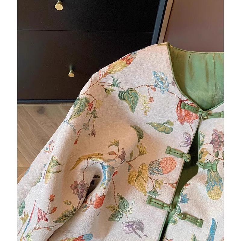 New Chinese Women's Tang Suit Chinese Style Tops Adult Hanfu Spring Large Size Button Short Jacquard Jacket