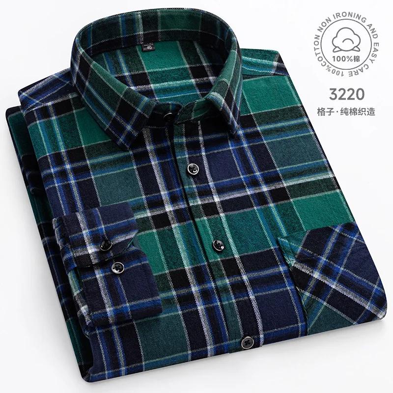 Camisas de Franela a Cuadros Para Hombre Manga Larga 100% Algodón Moda Casual Suave Ajuste Estándar Hombre Blusa Ropa Bolsillo Talla Grande 7XL 8XL
