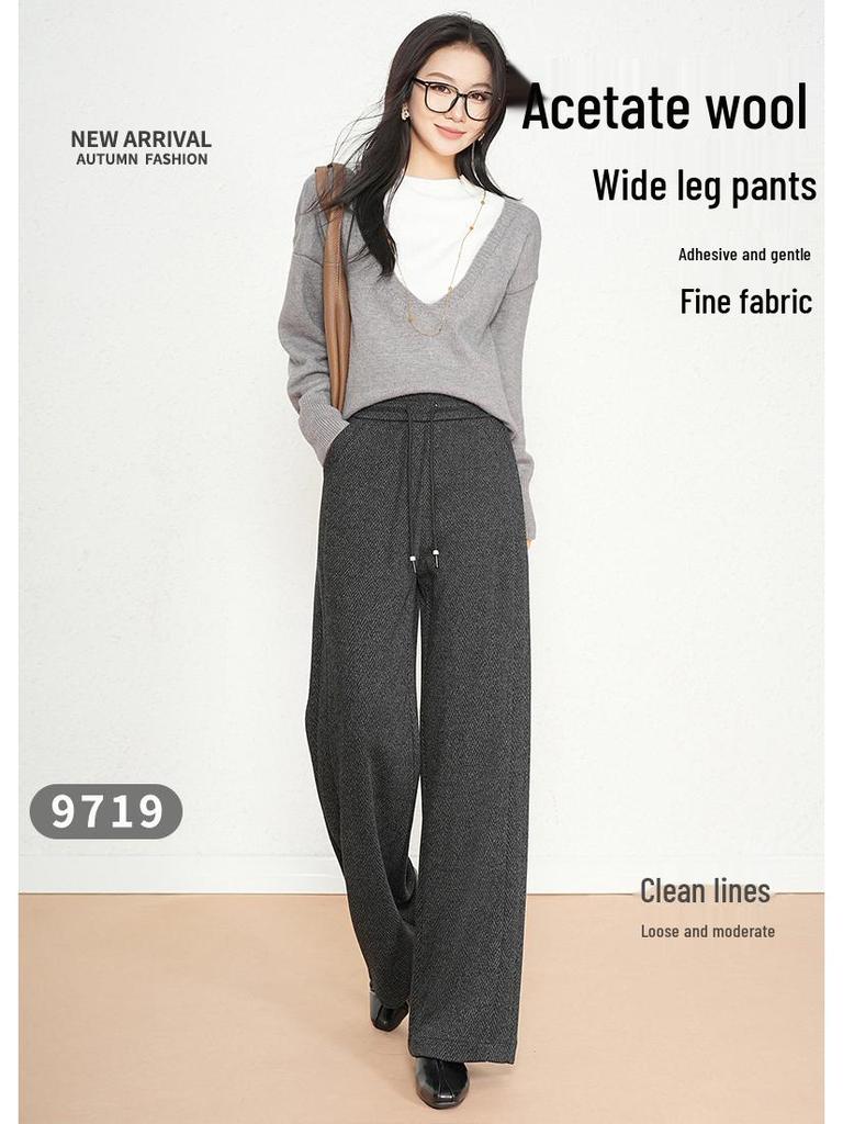 Women's Wide-Leg Winter Sweatpants with Drawstring Waist - Casual European & American Style.