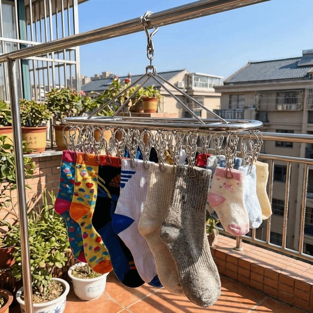20/30 Clips Socks Drying Rack Stainless Steel Underwear Socks Holder Sock Laundry Airer Balcony