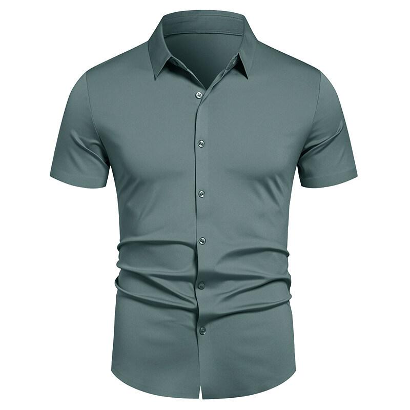 Men's Casual Short-sleeved Shirt - Solid Color, Simple and Stylish, Fitted Collar Shirt, Men's Top Garment