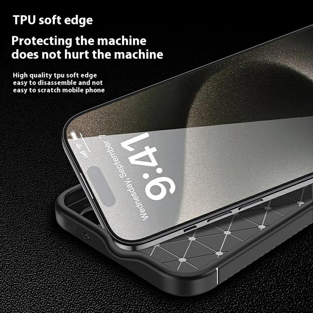 For iPhone 16 Pro Max Case Carbon Fiber Texture TPU Phone Cover Heat Dissipation