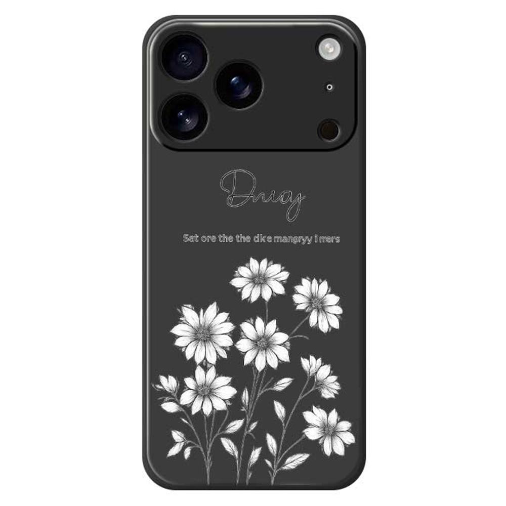 

For iPhone 17 Pro Case Sketch Flowers Pattern Printing Straight Edge TPU Phone Back Cover Black