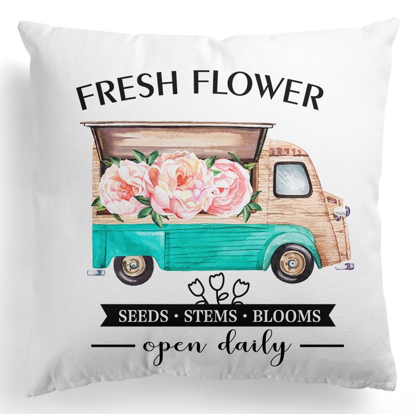 New Spring Flower Pillowcase Easter Bicycle Small Truck Peach Leather Velvet Printed Home Pillowcase