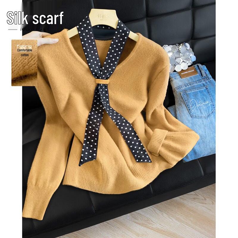 Women s Elegant Loose Fit Round Neck Pullover Knit Sweater One Size