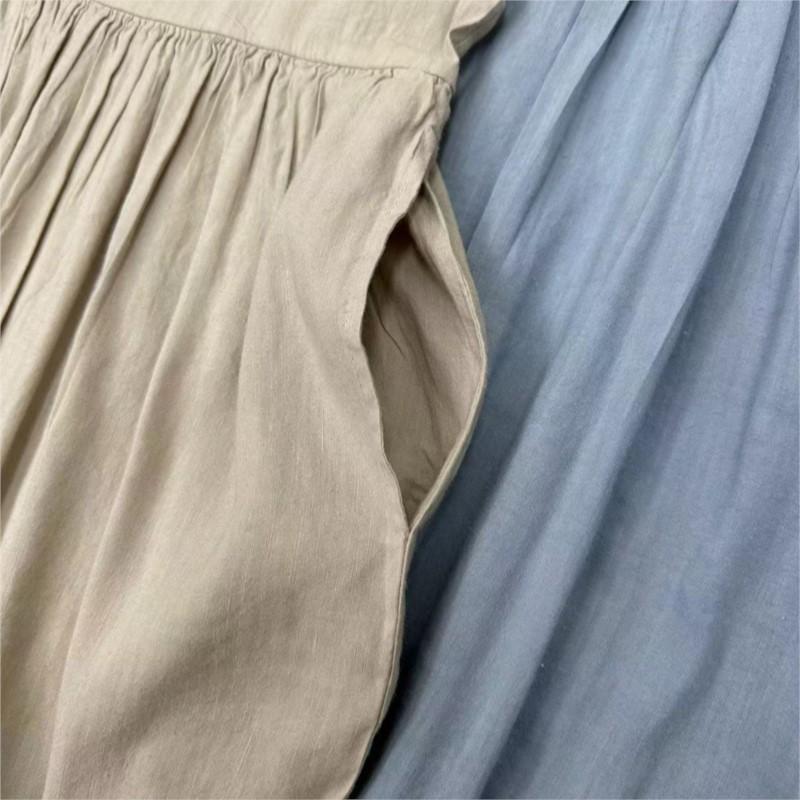 Johnature Summer Palace Style Loose Waist Patchwork Lace Dress Women Vintage Solid Color Ruffles Dresses