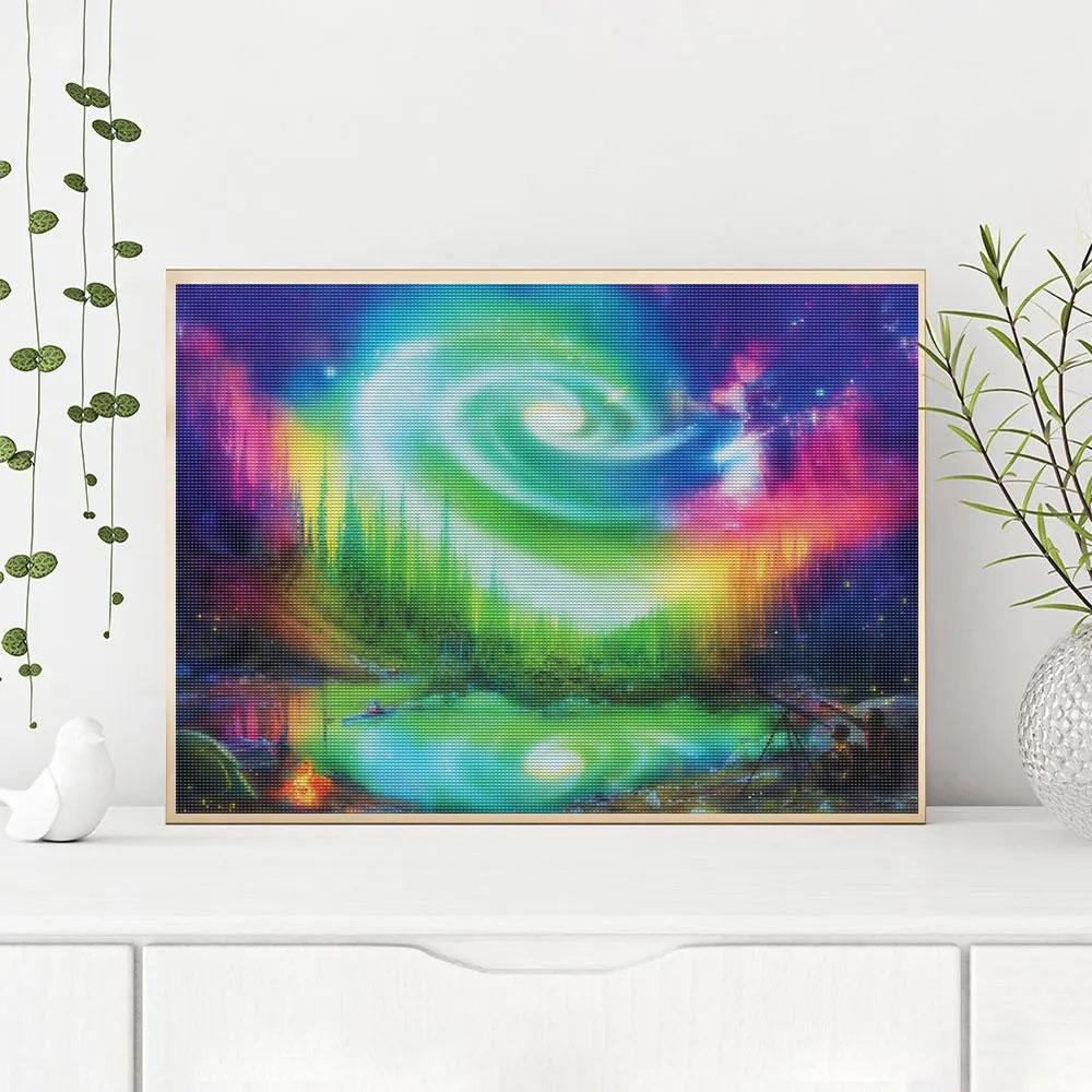 Diamantmaleri Aurora Landskapsbroderi Helrund Mosaikk Kreativ Hobby Hjemdekorasjon 30x40cm/12x16tommer