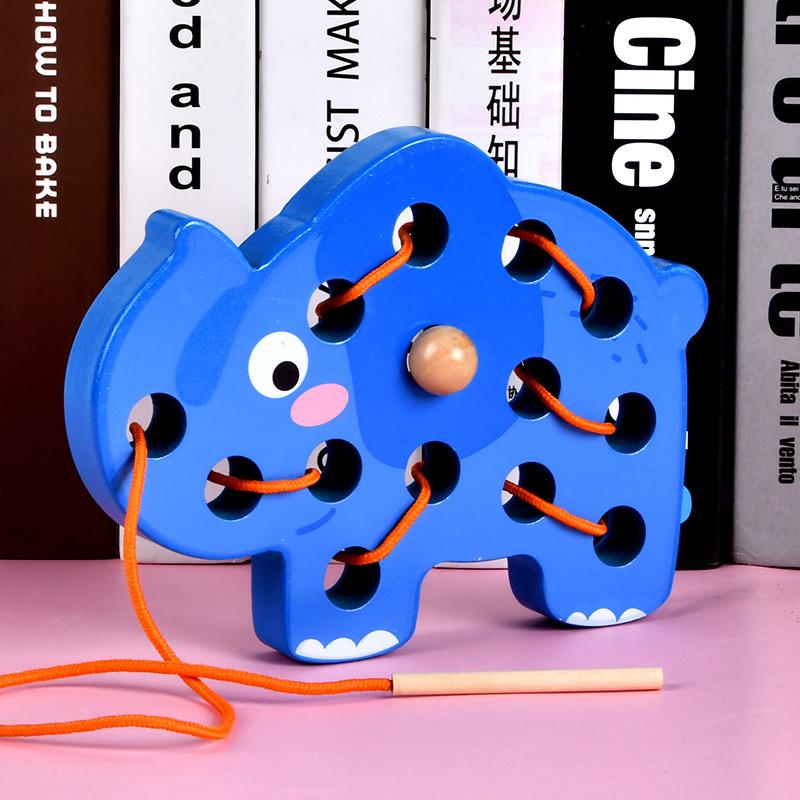 Children'S Wooden Animal Rope Game Early Education Animal Fine Movement Threading Board Educational Toy