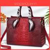 Pu Crocodile Pattern Tote Bag For Women With Zipper Closure And Multiple Pockets