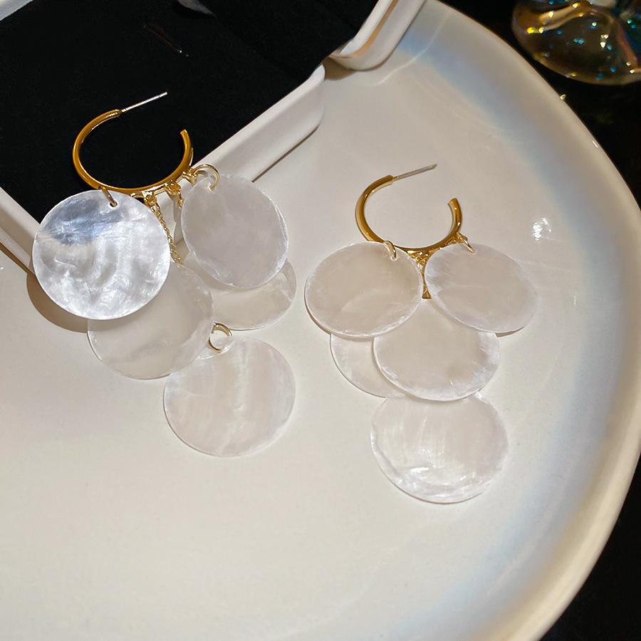 Seaside vacation style flower shell fringed long earrings stud earrings women's earrings design sense