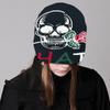 Knit Skull&Rose Beanie Hat for Students Adult Windproof Foldable Winter Hat Handmade Halloween Keep Warm Cycling Hat