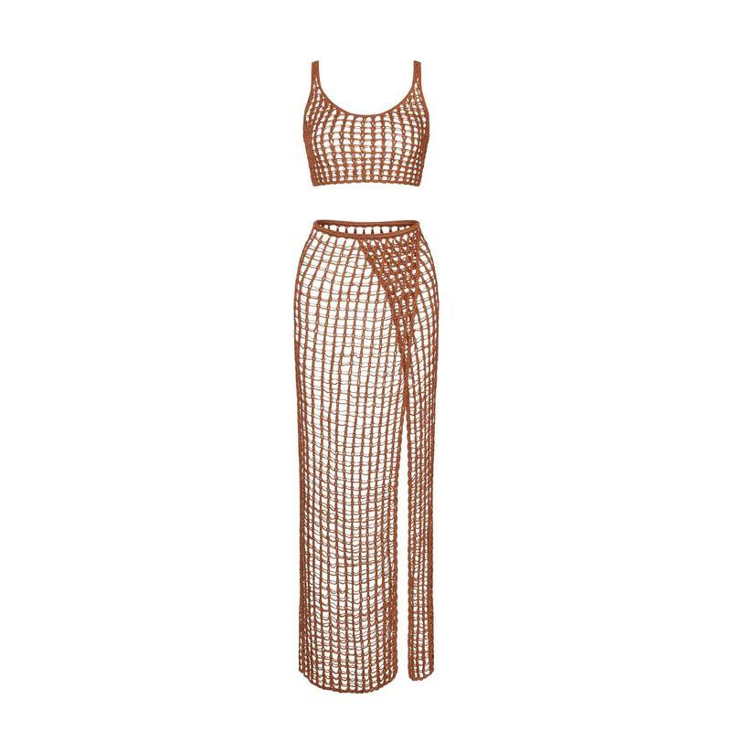 Special Women's Clothing Hollow-out Short Crop Top Sweater Vest Split Sexy See-through Beach Dress Knitting Suit