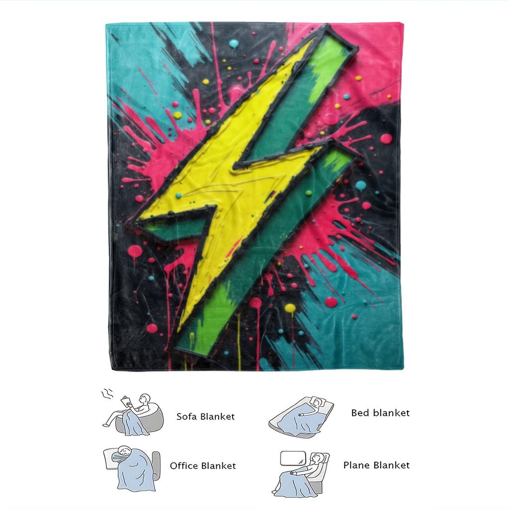Comfortable Lightning Pattern Fleece Blanket - Soft High-Definition Digital Print All-Season Throw, Polyester, Machine Wash