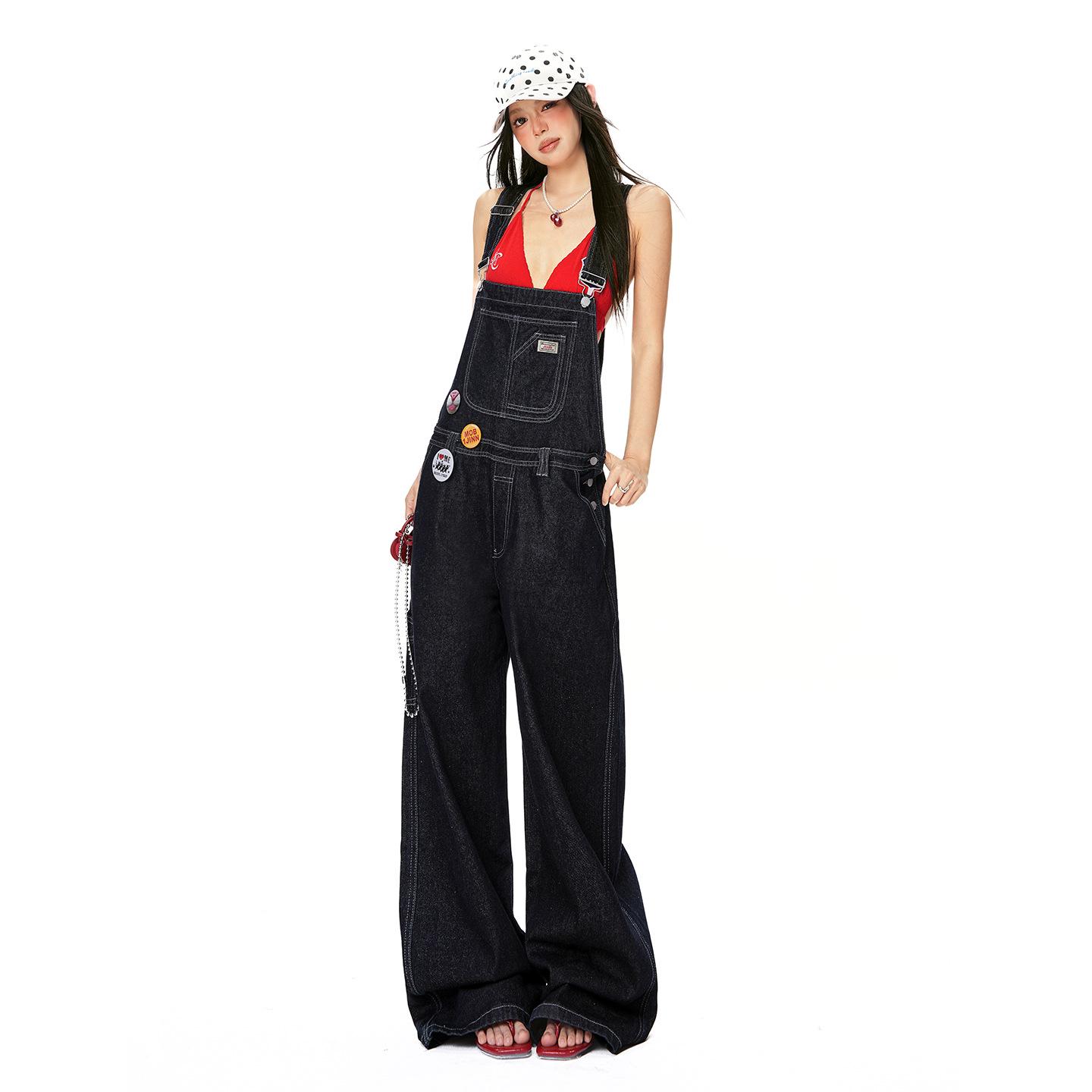 Women s Retro Deep Blue Denim Overalls - Loose, Wide-Leg, Slimming, and Fashionable for Spring/Summer 2026. M