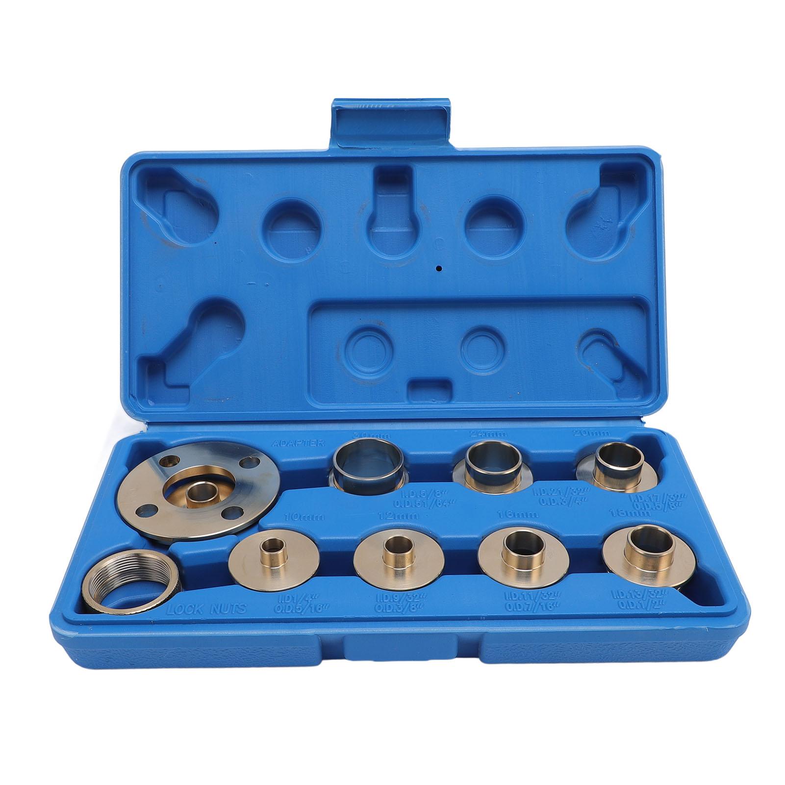 Jeu de Gabarits pour Défonceuse Kit de Bagues en Laiton Outil pour le Travail du Bois pour Fraisage de Charnières Travail en Queue d'aronde Fraisage d'Escaliers avec 8 Tailles Mallette de Transport Écrous Adaptateur