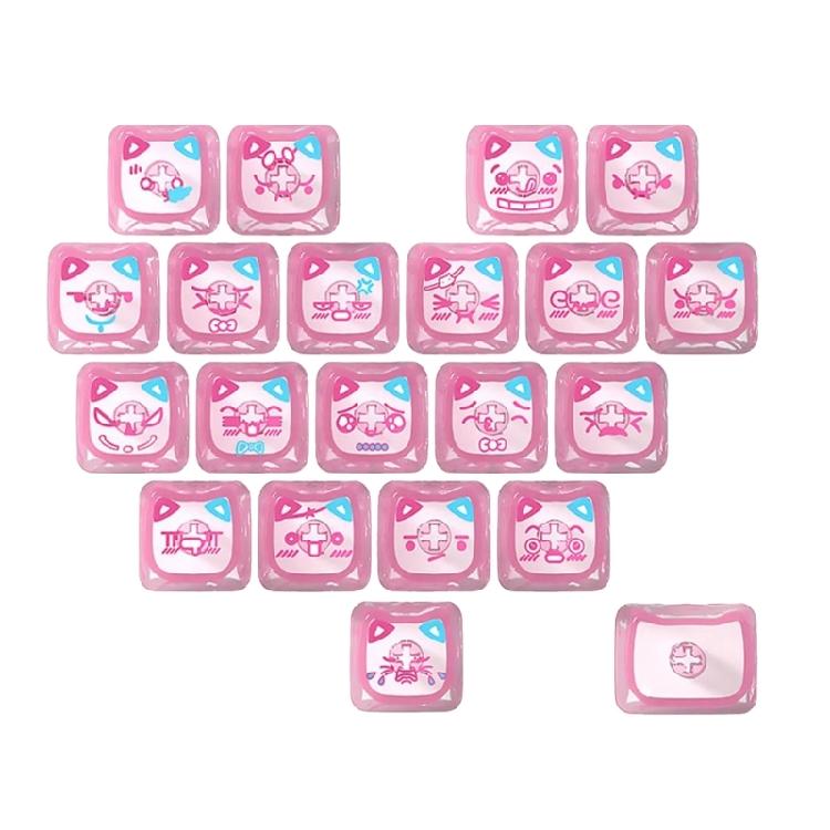 

Cats Themed Transparents Keycap Collection 21Keys Ergonomic Layout Glowing Through Effect For Mechanical Keyboards рожевий