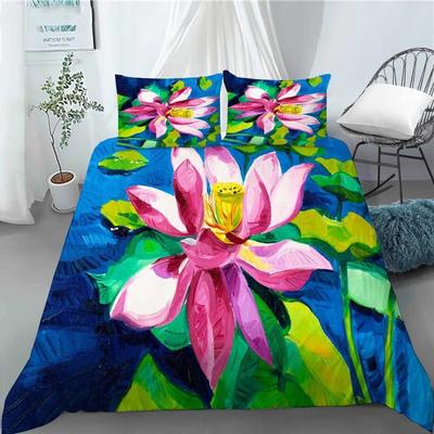 Comforter 3D Lotus Flower Painting Polyester King Queen Size For Kids Teen Adults Bed Decor Gifts