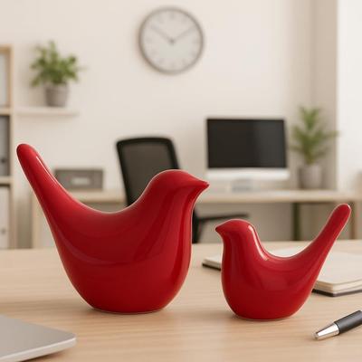 Kreative Rote Glänzende Keramik Vögel Figuren Heimdekorationen Accessoires Party (2er-Pack)