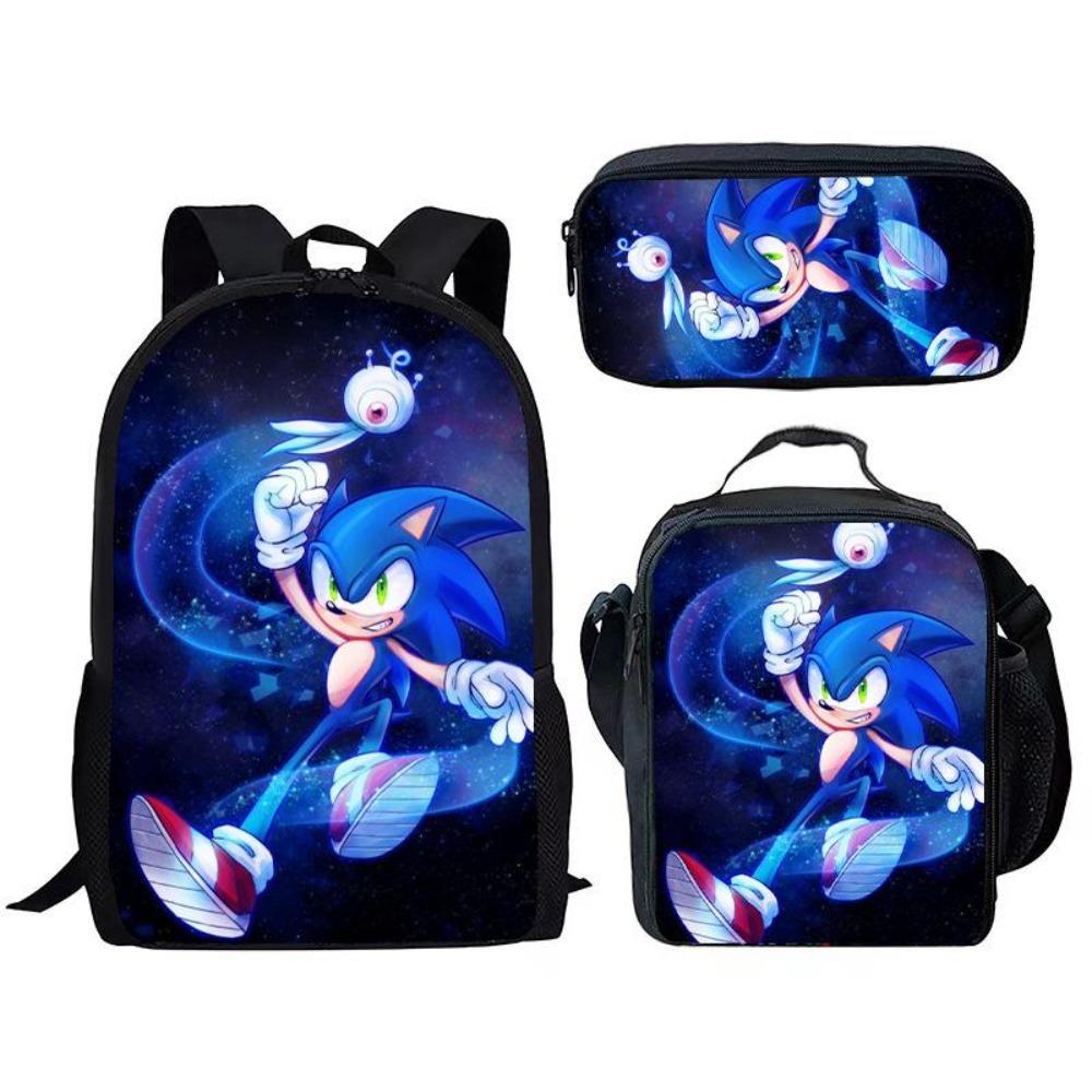 Sonic Elementary School Student Backpack 3-Piece Set Anime Cartoon Backpack Shoulder Bag Pen Bag