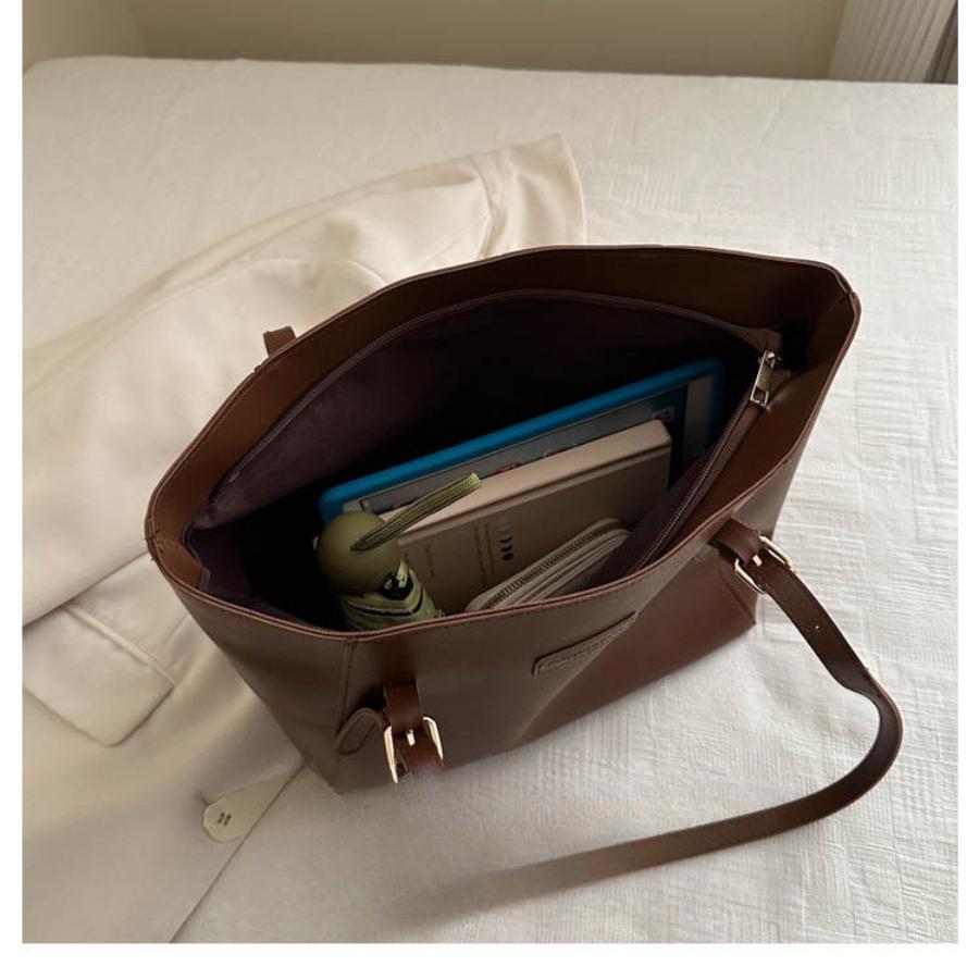 Solid Color Minimalist Large Capacity Tote Bag Soft Faux Leather Commuter Shoulder Handbag