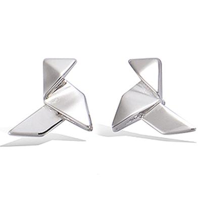 [P1229] - Ασημένια σκουλαρίκια 'Origami' ασημί (παραδοσιακό κοκοράκι) - 10 χιλ. (επιροδιωμένα)