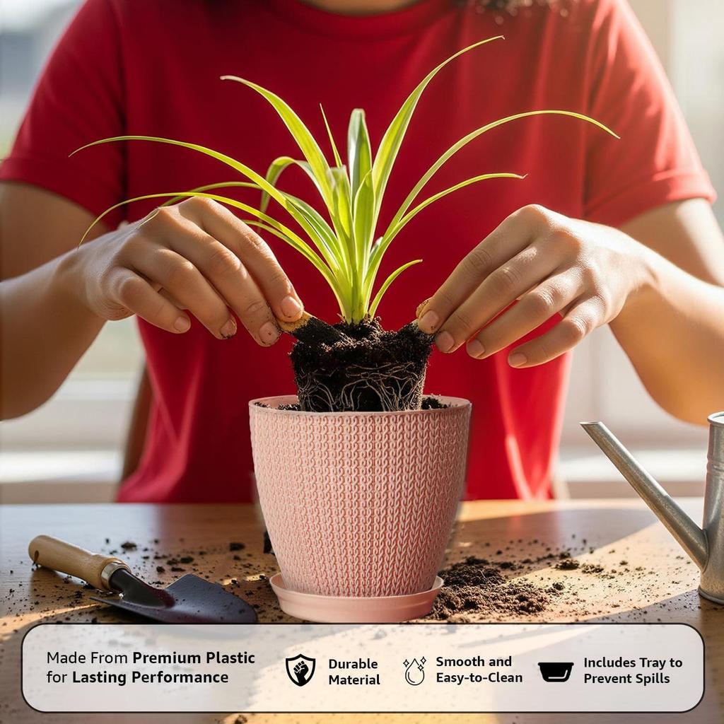 Runder 5-Zoll/12,9-cm-Blumenübertopf für drinnen und draußen, am besten für Terrasse/Balkon/Zuhause/Büro-Dekor - 5er-Set