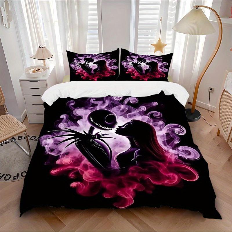 3pcs Romantic Sally Jack Bedding Set, Including 1 Quilt Cover and 2 Pillow Shams, Without Filling, Soft and Comfortable Home Bedroom Fabric, Fash