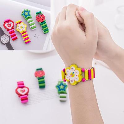 Kids Children Cartoon Elastic Wooden Watch Wristbands Bangle Toys