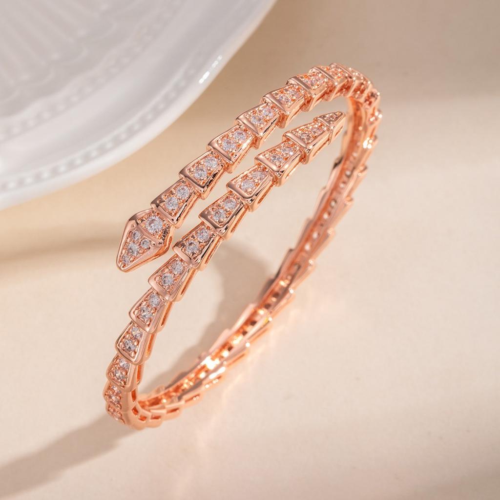 Snake-shaped Bracelet with Full Zirconium Snake Bone, One-piece Open Design, Suitable for Both Men and Women