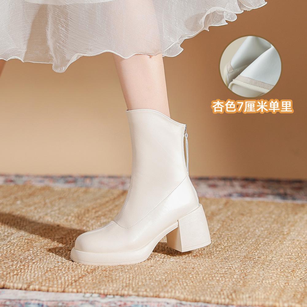 Autumn and winter new Korean small short boots women's thick heel thin boots round head super soft thick sole white short boots