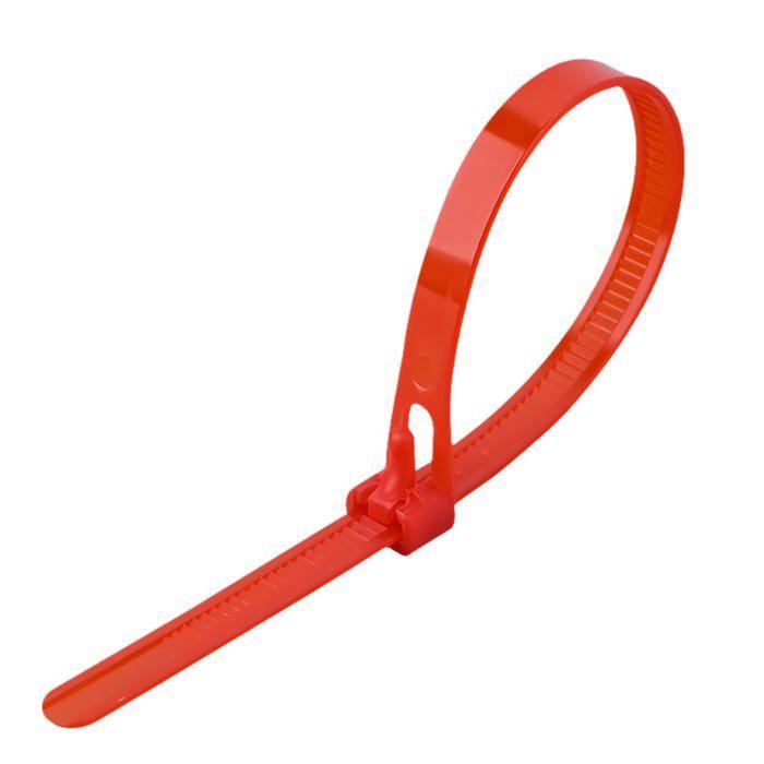 Collier de serrage en nylon - AIMOONSA - 5x200 mm (lot 100) - Réutilisable - Rouge - Largeur 4,8 mm