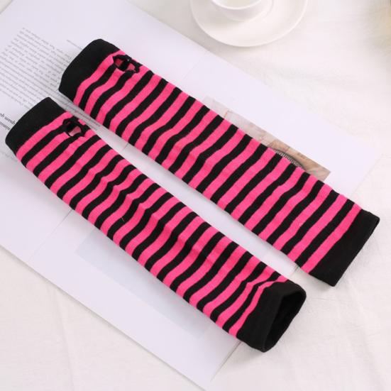 Long Striped Arm Warmers for Women Winter Long Fingerless Gloves Casual Knit Elbow Gloves with Thumb Hole