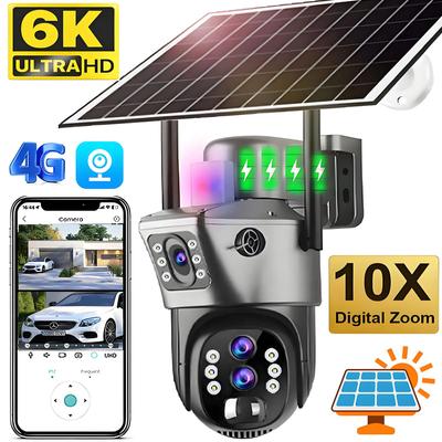 LS VISION Caméra solaire 4G Carte SIM Surveillance extérieure 6K Trois objectifs 10 Zoom numérique Sans fil CCTV PTZ IP66 Caméra de sécurité à énergie solaire
