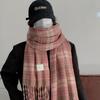 Pink retro plaid imitation cashmere scarf women's winter new high-end warm thickened scarf versatile and trendy