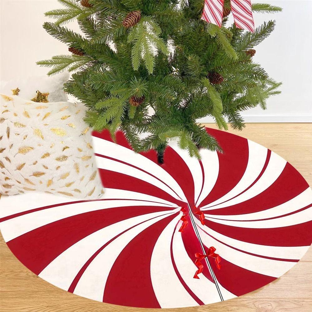 Polyestertyg Julgranskjol Röd Virvelmönster Trädfotsskydd Juldekoration