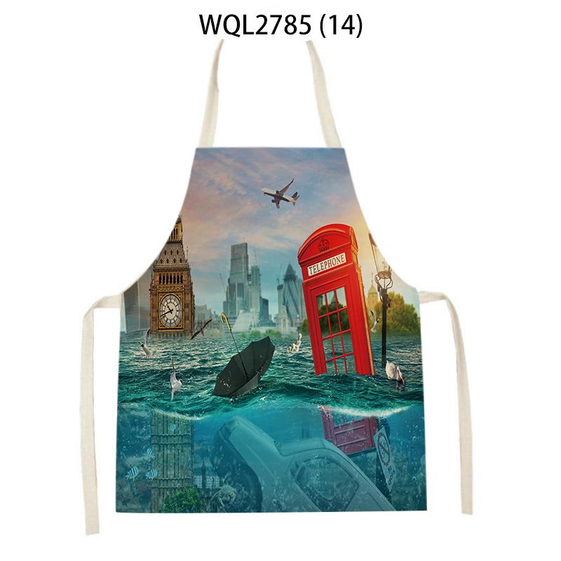 1pcs Nature Ocean Scenery Animal Print Apron Men and Women Kitchen Baking Baking Accessories Bib Antifouling Apron