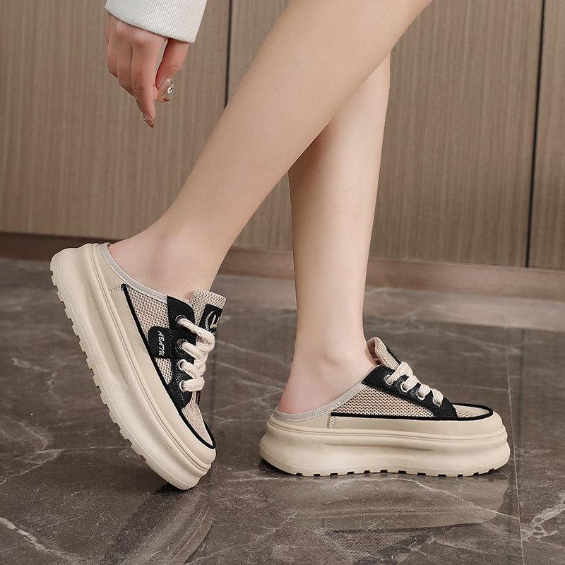 Zy1828 Mesh Semi-Drag Women'S Summer Breathable Mesh Shoes Women'S Shoes Platform Sandals Heightening Versatile Slippers