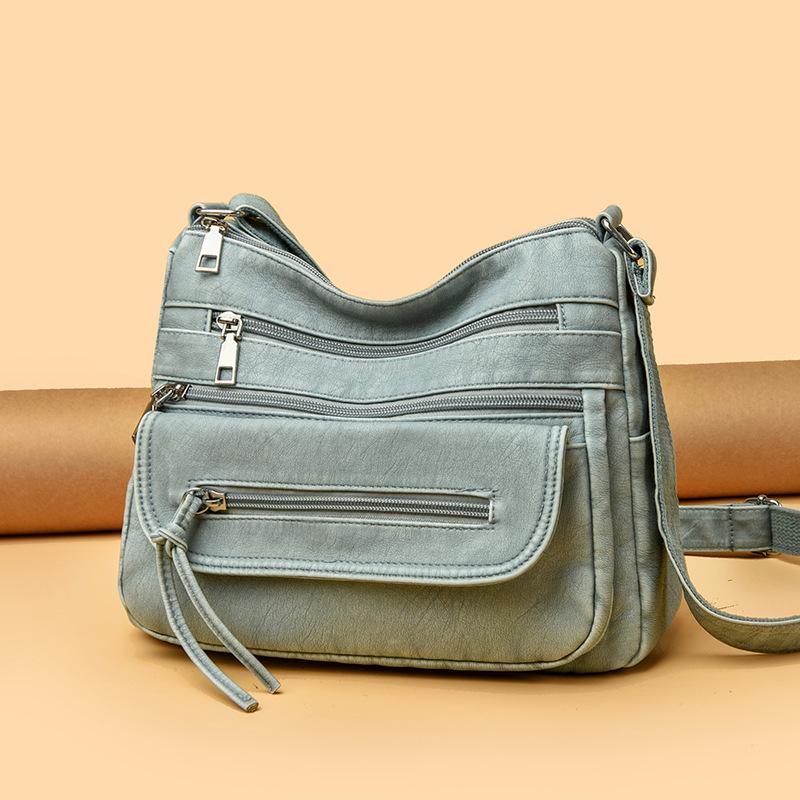 Large Capacity Shoulder Bag Women's Multi-Layer Lightweight Soft Leather Crossbody Bag