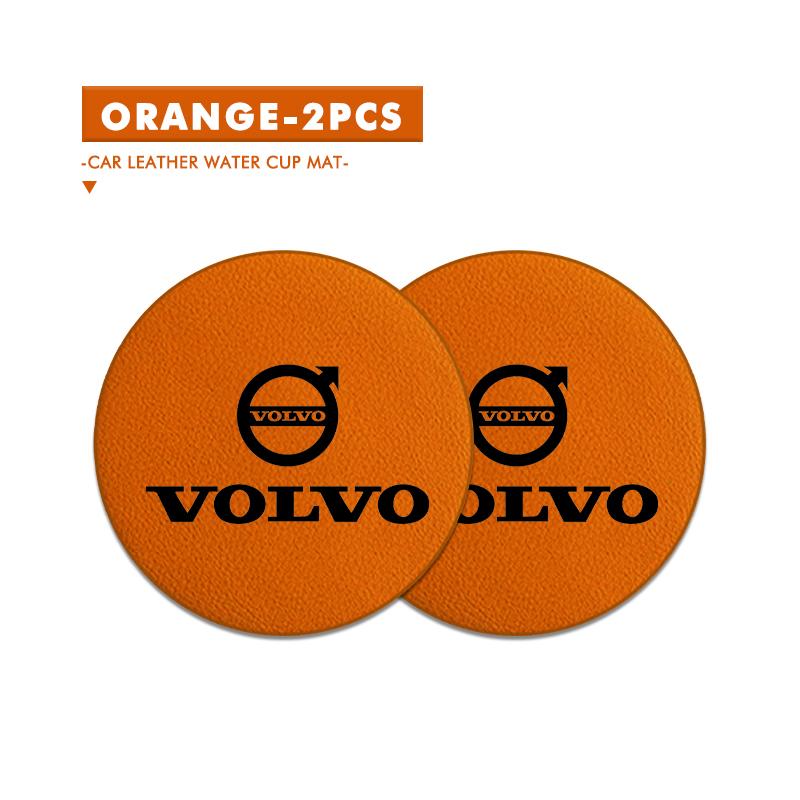 For Volvo 2Pcs Leather Car Coaster Water Cup Slot Mat Anti-slip Pad Xc60 Xc90 V40 V60 S60 V50 V90 S80 C40 XC40 V70 XC70 C30