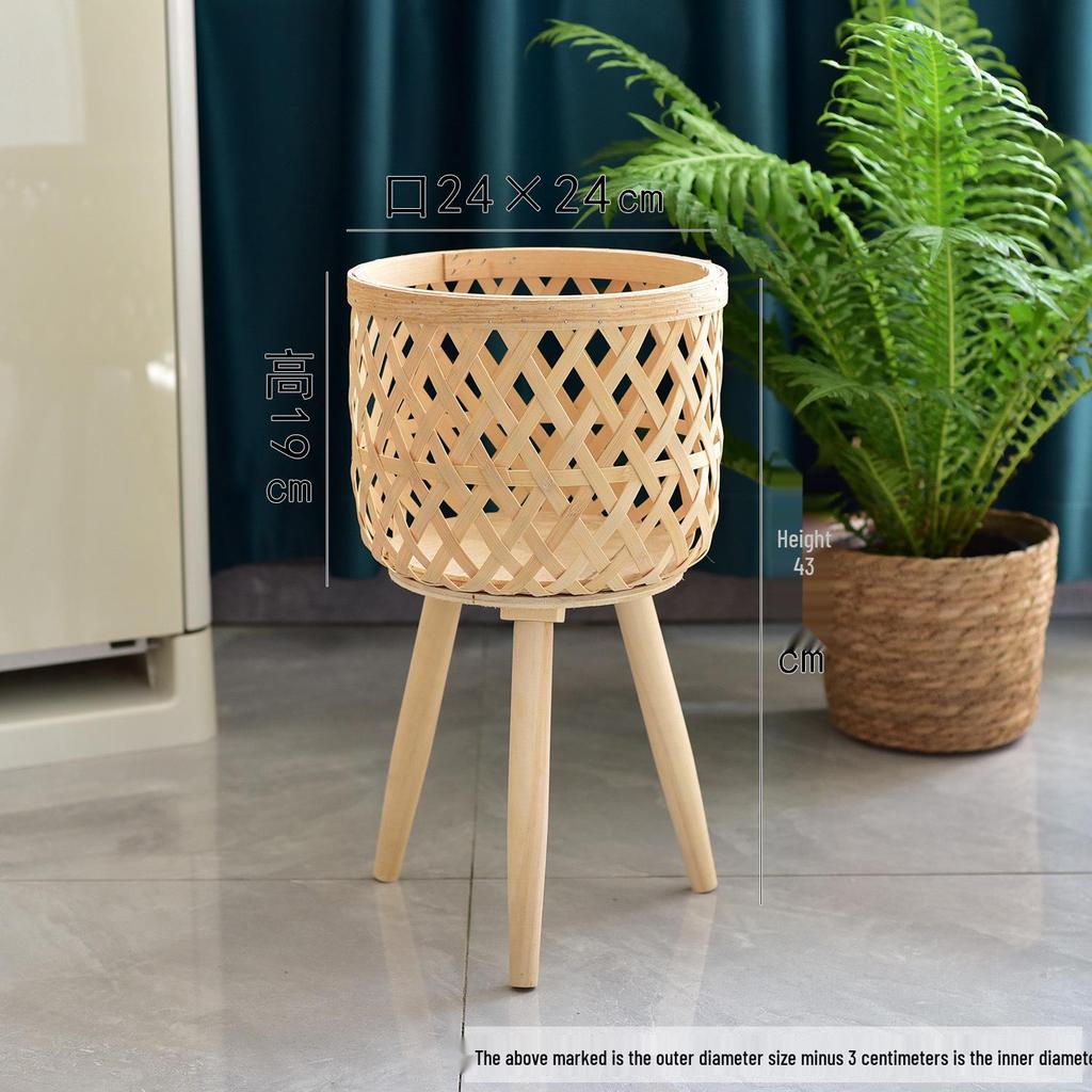 Nordic Bamboo Rattan Flower Pot Stand - Living Room and Balcony Plant Basket Decor.