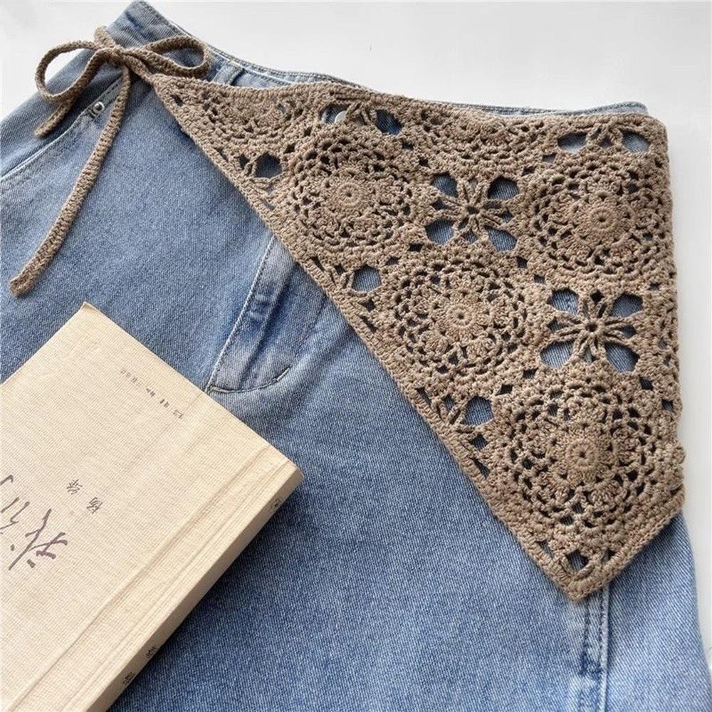 Handmade Crochet Hair Scarf Knitting Half Skirt Butt Curtain Hollow Out Triangle Headscarf Tied DIY Elegant Hair Accessories